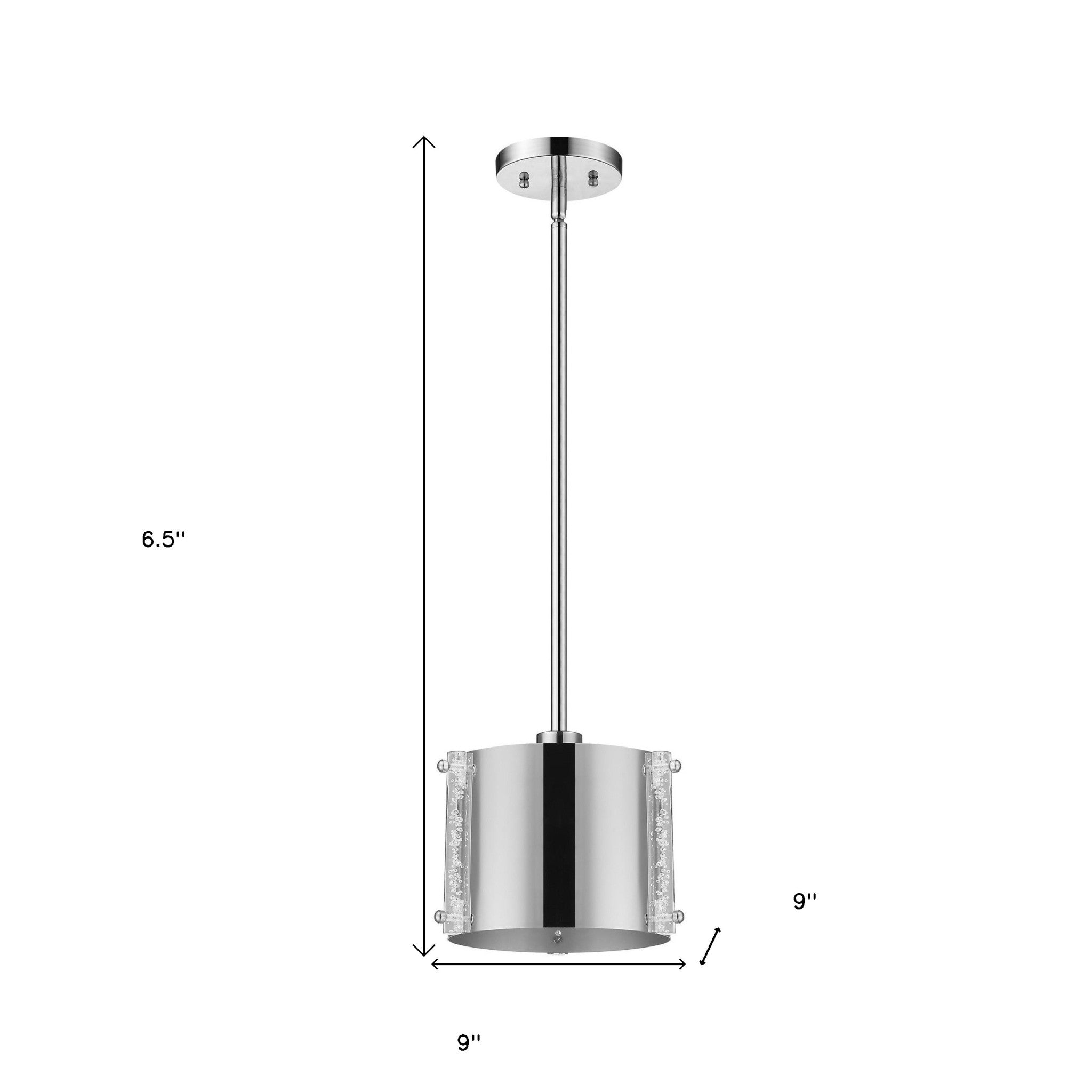 Zoom 1-Light Polished Stainless Steel Pendant With Seeded Acrylic